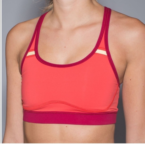Lululemon Sweaty Or Not Sports Bra Racerback Strappy Cut Out Coral Alarming - Picture 12 of 13